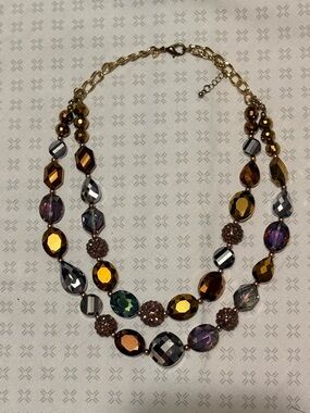 Gold-Tone Multi-Color Faceted Bead Collar Necklace - Unbranded